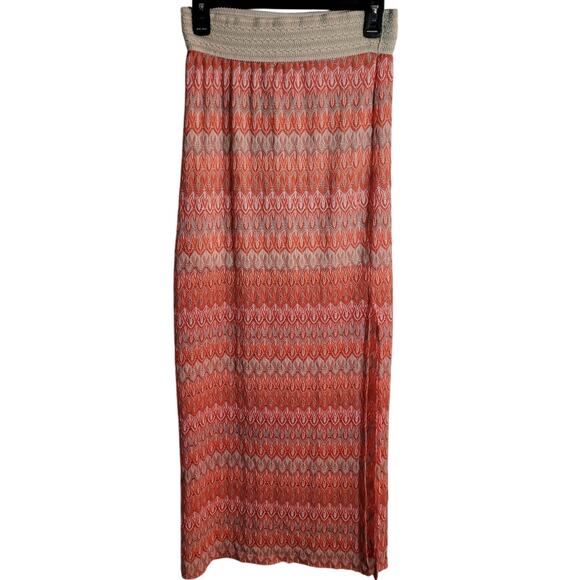 JOE B Orange White Crochet Maxi Skirt Sz Small Beachy Indie Boho Festival Happy - Picture 1 of 7